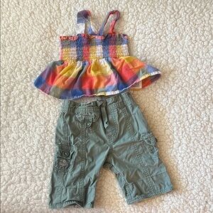 OP Colorful Plaid Top and Green Shorts Set